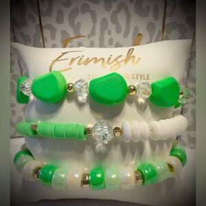 New ERIMISH Bracelets - 3 pc Stack - Neon Green, White, Clear & Gold